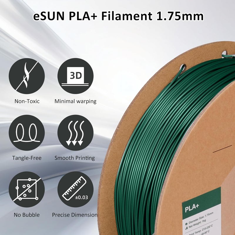 eSUN PLA+ Filament 1.75mm 1KG, 3D Printer Filament Dimensional Accuracy +/- 0.03mm, 1kg Cardboard Spool(2.2lbs) 3D Printing Filament, Fits for Most FDM 3D Printers(Pine Green) - Image 2